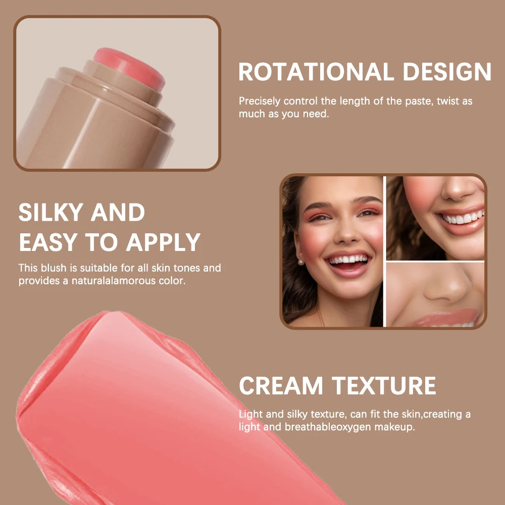 3-In-1Blush Stick Lasting Brightens Facial Cheek Stick Moisturizing Flash Lip Gloss Makeup Lip Gloss Face Rouge