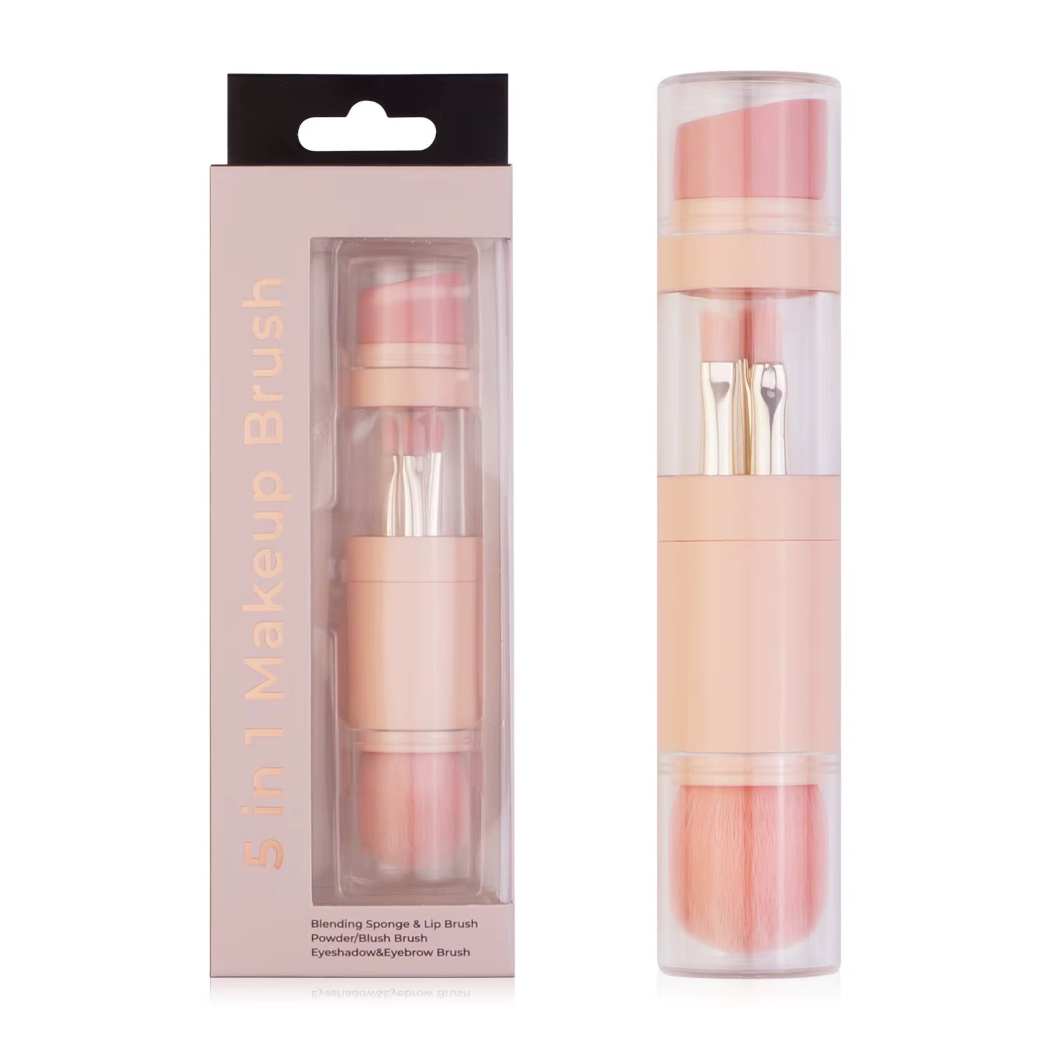 5 in 1 Portable Retractable Makeup Brushes for Foundation Eyebrow Lip Eyeshadow Loose Powder Cosmetic Set Makeup Brush Tools