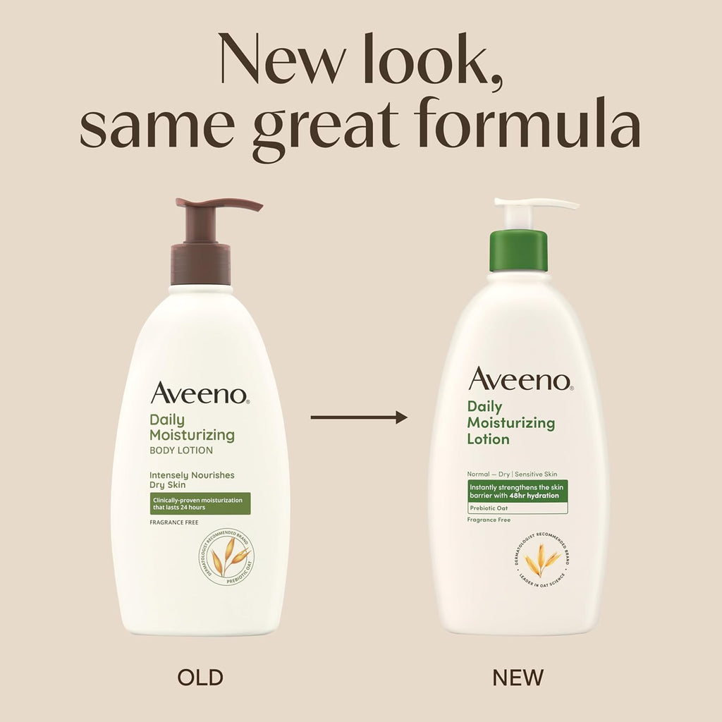 Daily Moisturizing Body Lotion, Body Lotion for Dry Skin with Prebiotic Oat, Paraben Free, Fragrance Free, Non-Greasy, Non-Comedogenic Moisturizer, 18 FL OZ