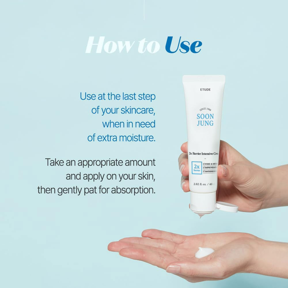 Soonjung 2X Intensive Cream for Barrier Repair, Rich Moist, Madecassoside & Panthenol for Soothing, Face Moisturizer for Sensitive Skin, Ph Balanced, Hypoallergenic, Korean Skin Care,2.02 Fl Oz